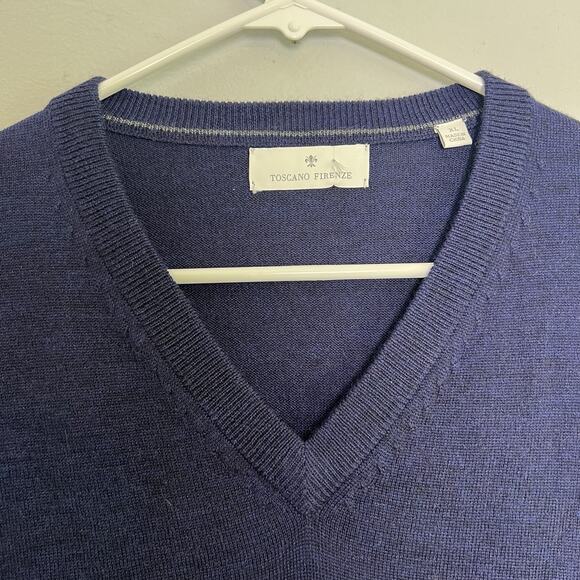 Toscano Firenze Men's Merino Wool Vest Sweater Sz XL Navy Blue Office Preppy - Picture 8 of 11